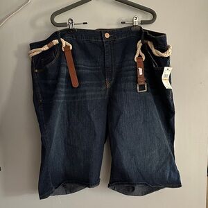 Gloria Vanderbilt Dark Blue Denim Bermuda Shorts with Rope & Brown Belt